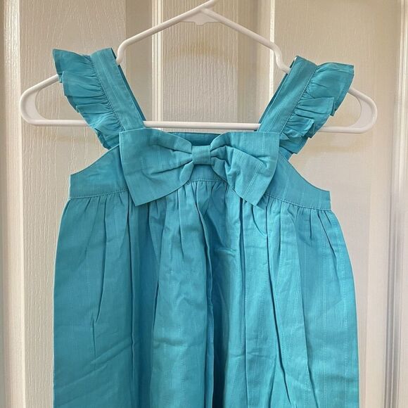 RuffleButts Baltic Dobby Flutter Bow Dress Teal Girls Size 8 NWT - Picture 2 of 11